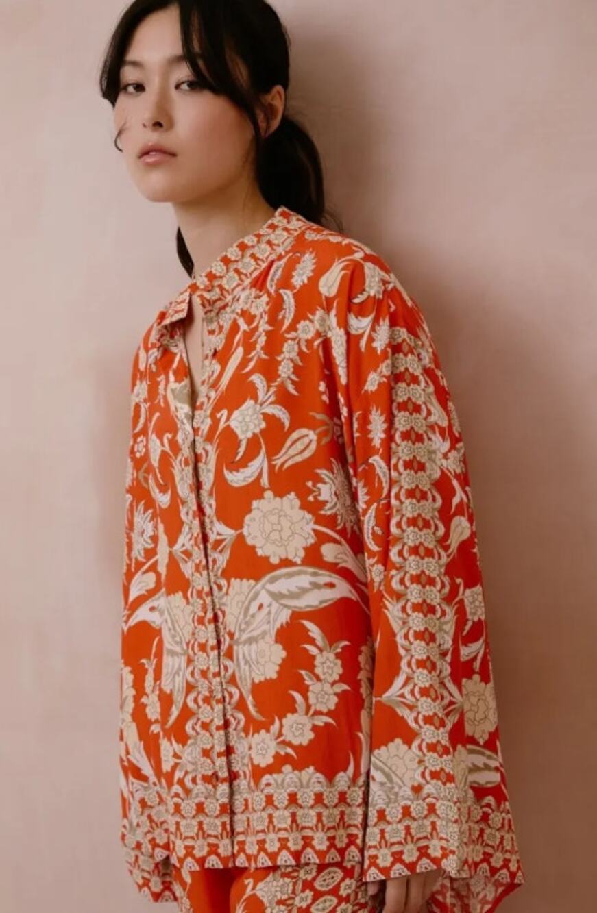 Raishama Studio Sapphira Shirt Orange Floral Oversized Long Sleeve Women's 8